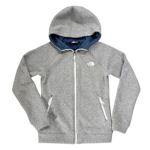 The North Face Plush Fleece Lined Hoodie Jacket Womens Gray Blue Full Zip XS